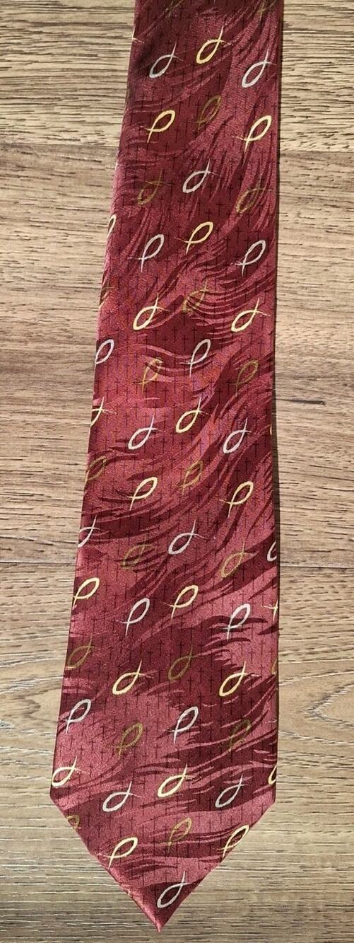 Divinity Tie Ichthys/Jesus Fish & Cross Pattern Burgundy Wide 100% Silk Handmade
